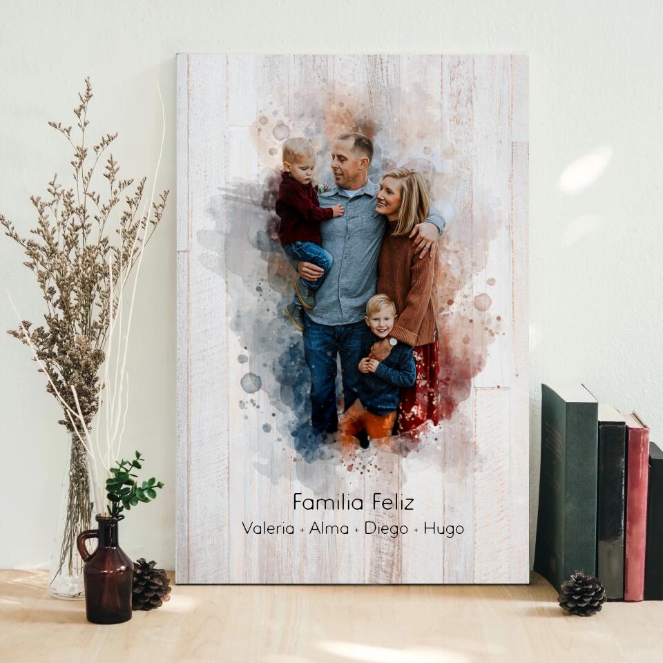 Tu foto de familia en estilo acuarela | Regalo personalizable para dia del madre y padre