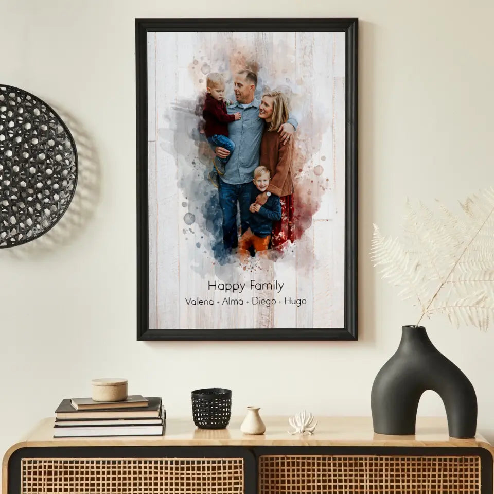 Tu foto de familia en estilo acuarela | Regalo personalizable para dia del madre y padre