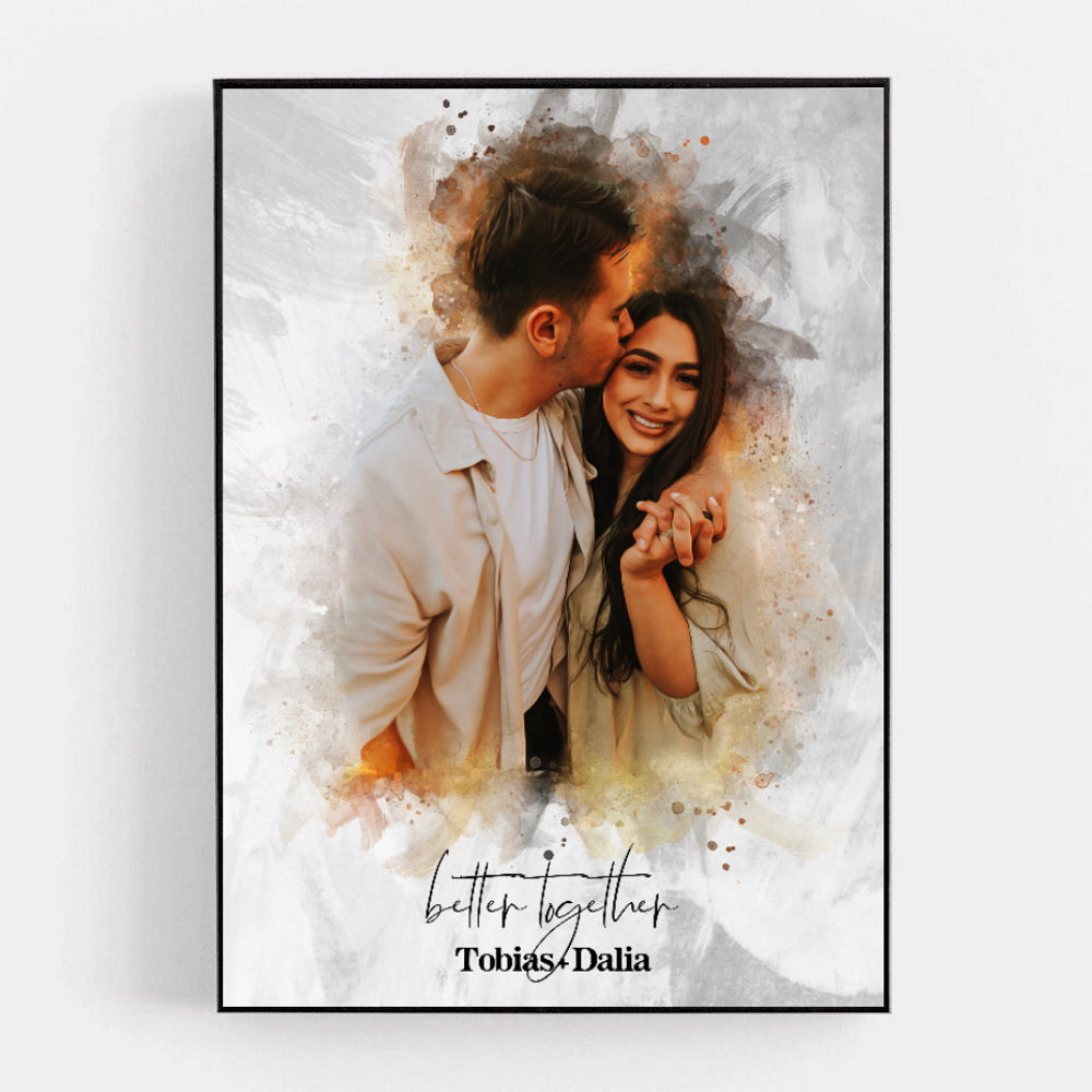 Tu foto en estilo acuarela | Regalo personalizable para pareja, novia y novio