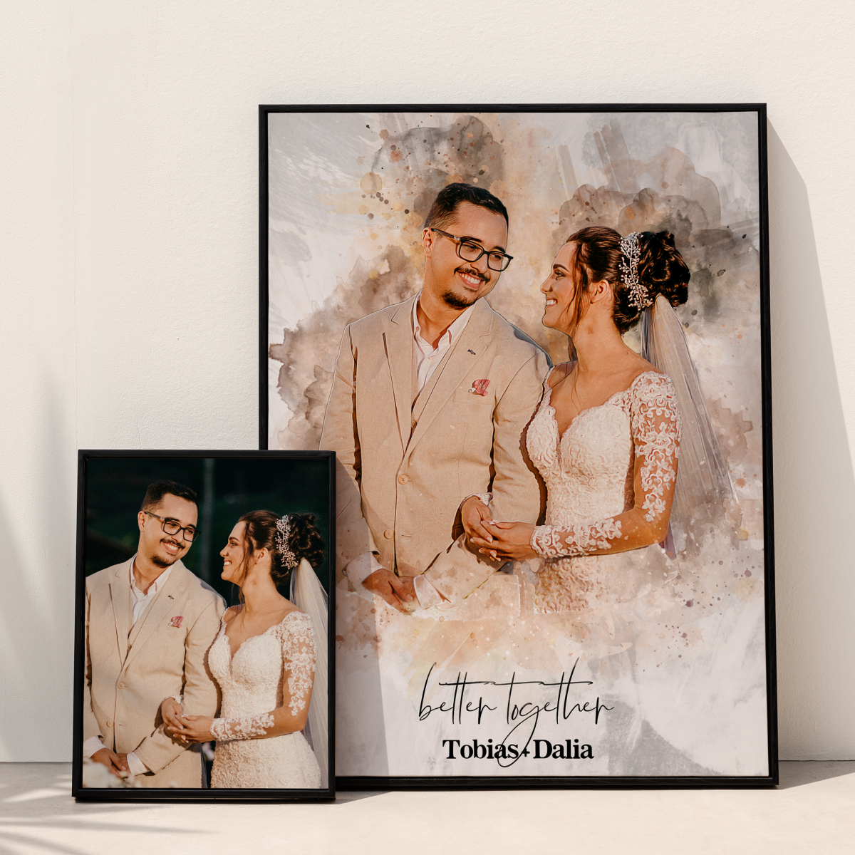 Tu foto en estilo acuarela | Regalo personalizable para pareja, novia y novio