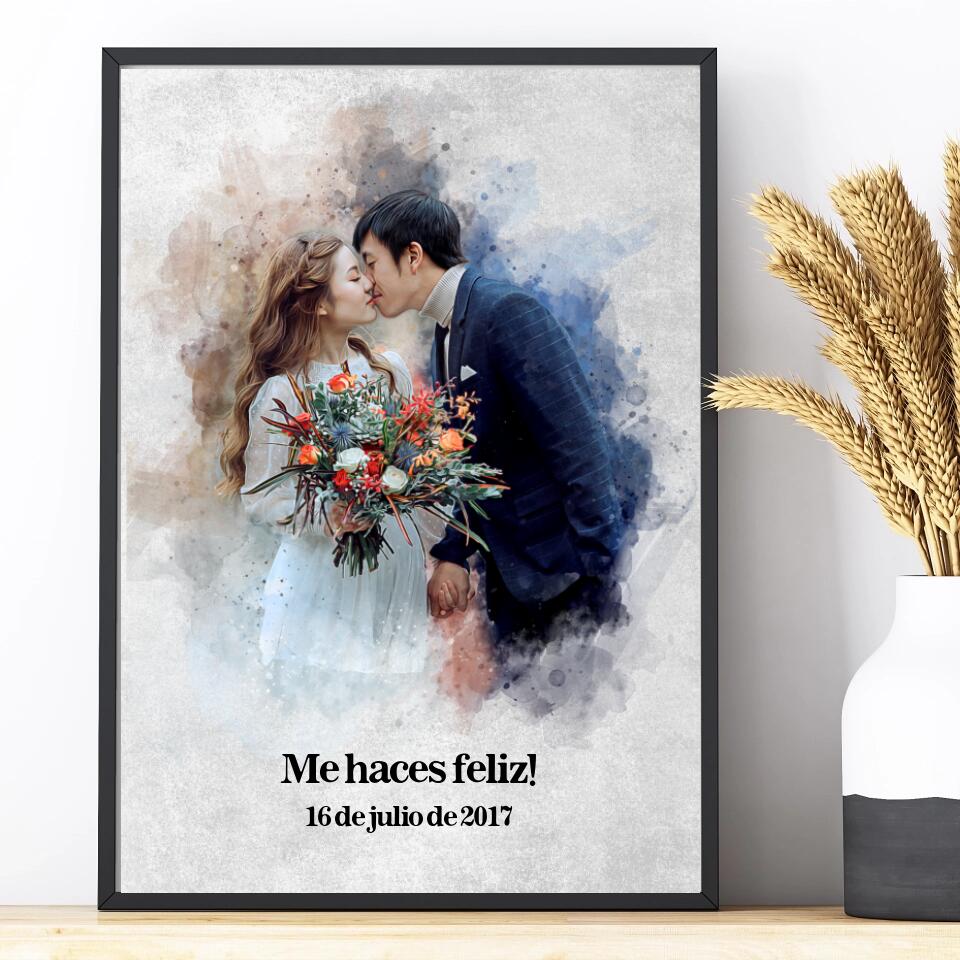Tu foto de boda en acuarela | Regalo de boda personalizable para los novios