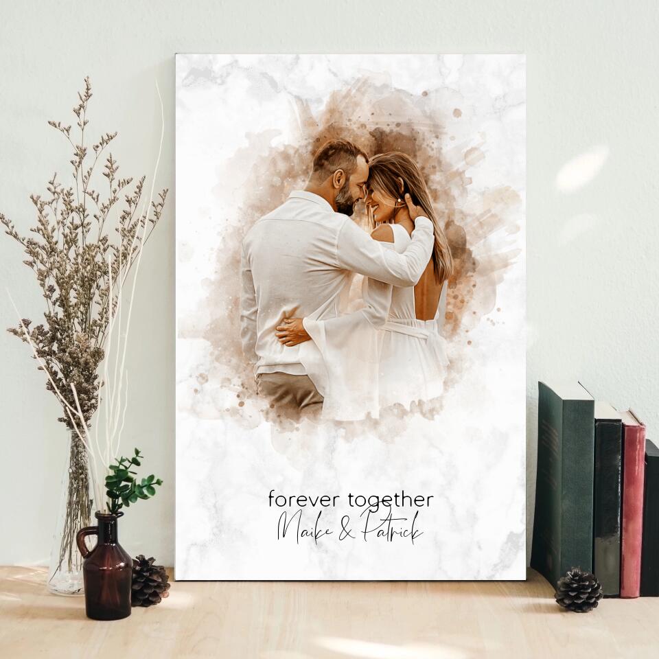 Tu foto en estilo acuarela | Regalo personalizable para pareja, novia y novio