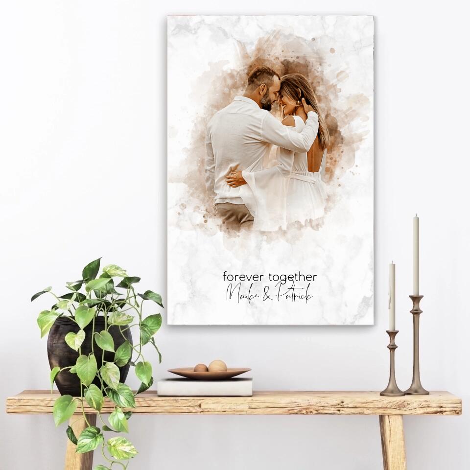 Tu foto en estilo acuarela | Regalo personalizable para pareja, novia y novio